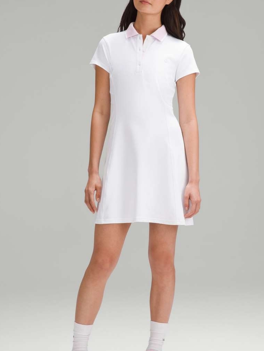 Lululemon White Short Sleeve Polo Dress Powder Pink Collar Tennis Golf Size 8